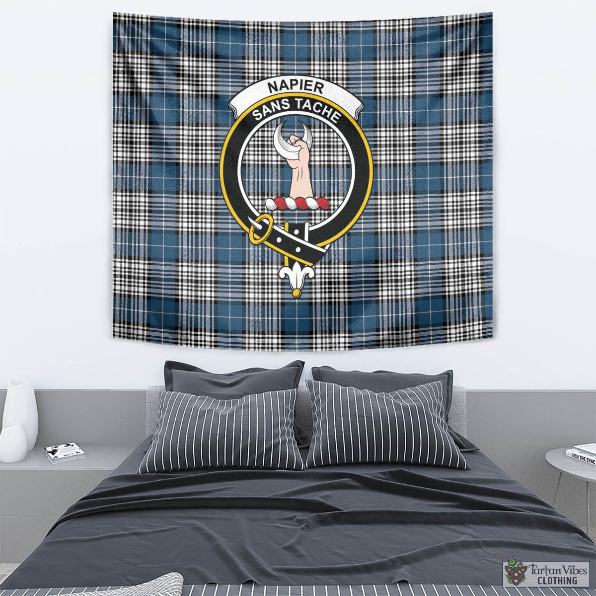 Tartan Vibes Clothing Napier Modern Tartan Tapestry Wall Hanging and Home Decor for Room with Family Crest