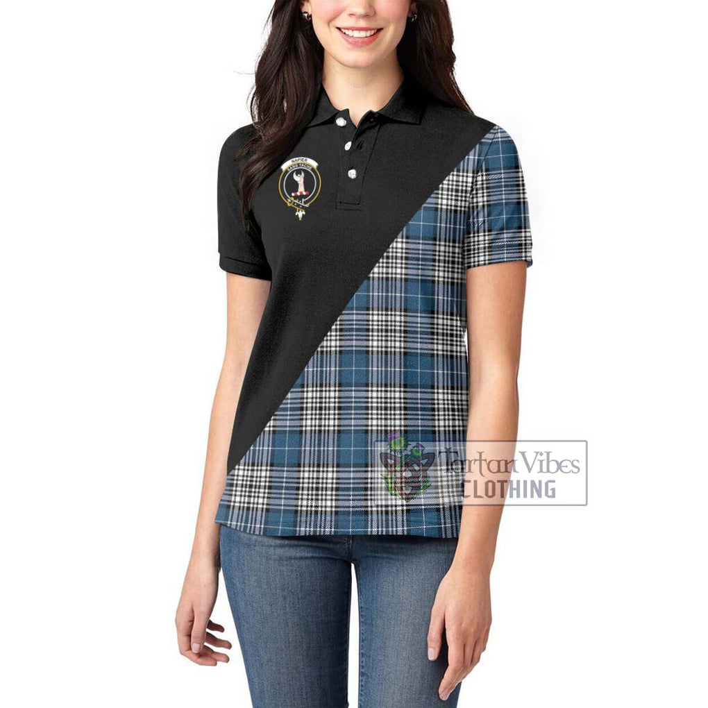 Napier Modern Tartan Women's Polo Shirt with Family Crest and Military Logo Style - Tartanvibesclothing Shop