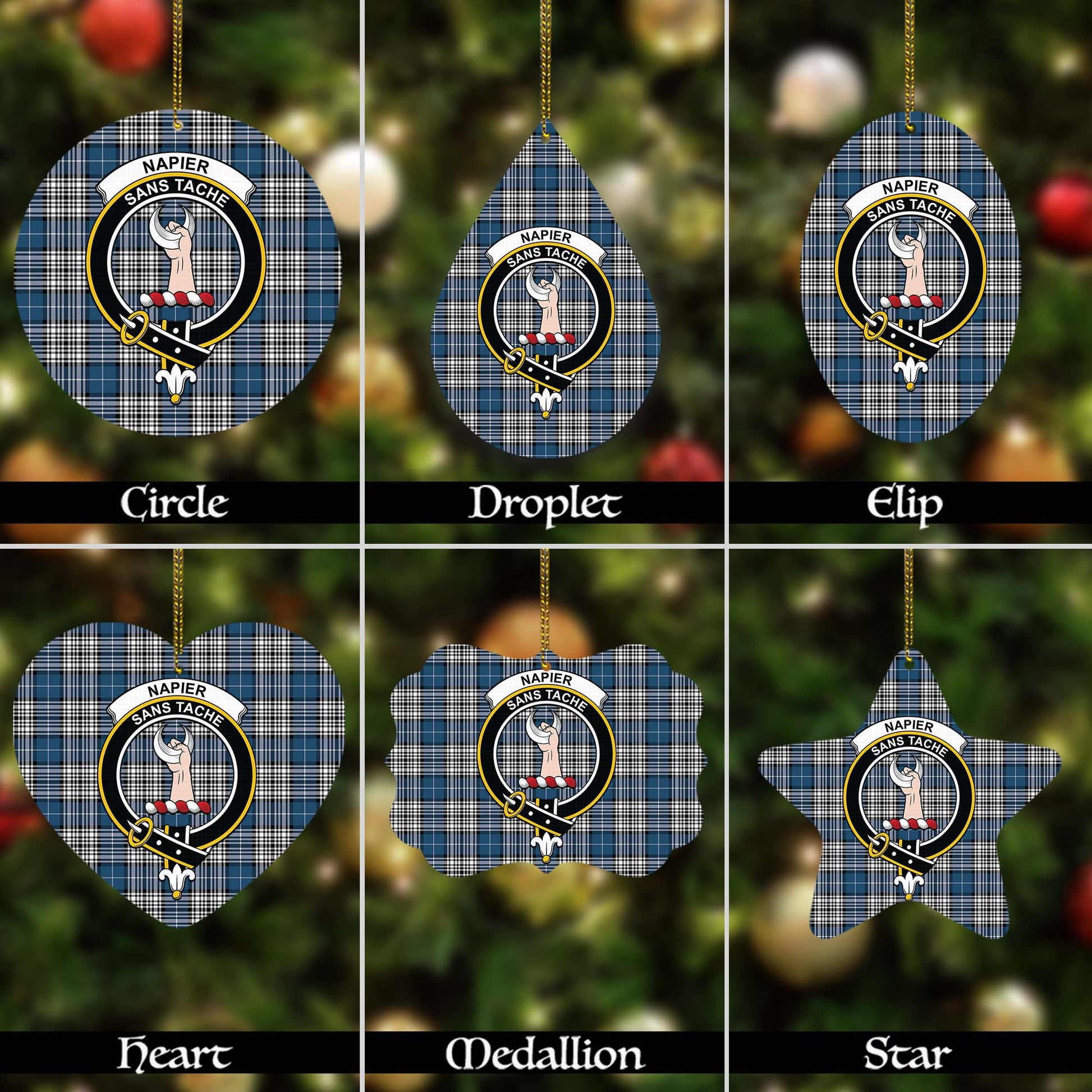 Napier Modern Tartan Christmas Ornaments with Family Crest - Tartanvibesclothing