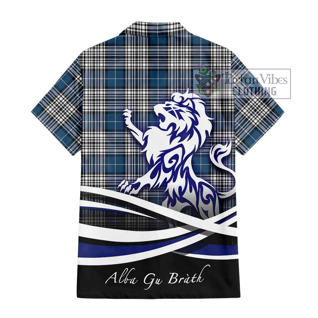 Napier Modern Tartan Short Sleeve Button Shirt with Alba Gu Brath Regal Lion Emblem - Tartanvibesclothing Shop