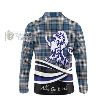 Napier Modern Tartan Long Sleeve Polo Shirt with Alba Gu Brath Regal Lion Emblem