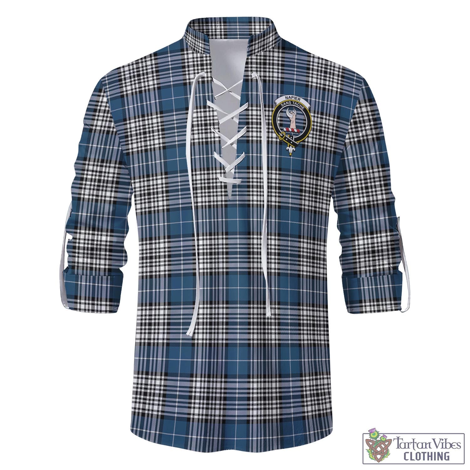 Tartan Vibes Clothing Napier Modern Tartan Men's Scottish Traditional Jacobite Ghillie Kilt Shirt with Family Crest