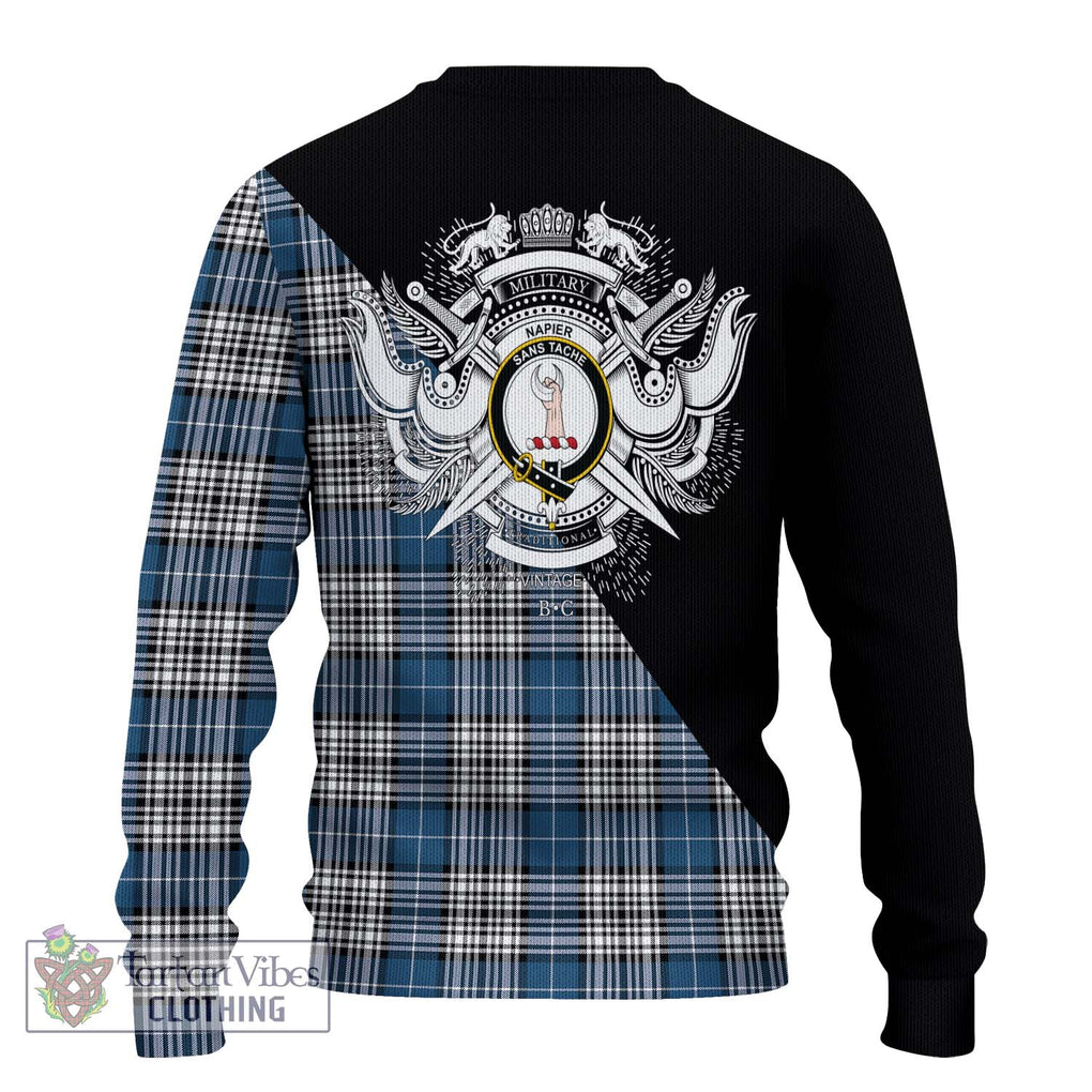 Napier Modern Tartan Knitted Sweater with Family Crest and Military Logo Style - Tartanvibesclothing Shop