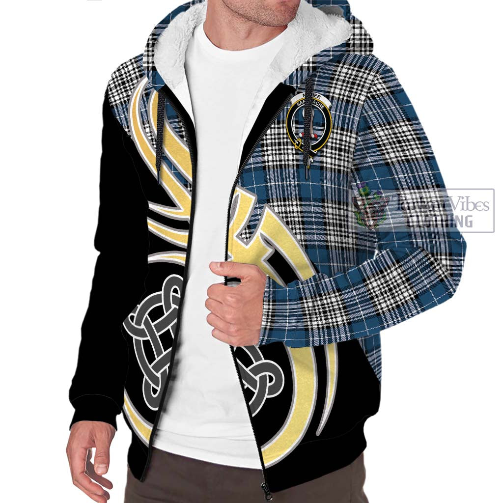 Napier Modern Tartan Sherpa Hoodie with Family Crest and Celtic Symbol Style - Tartan Vibes Clothing