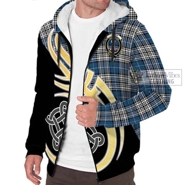 Napier Modern Tartan Sherpa Hoodie with Family Crest and Celtic Symbol Style