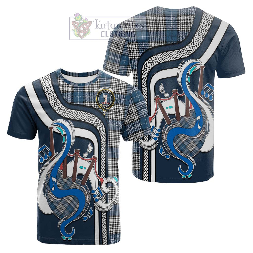 Tartan Vibes Clothing Napier Modern Tartan Cotton T-shirt with Epic Bagpipe Style