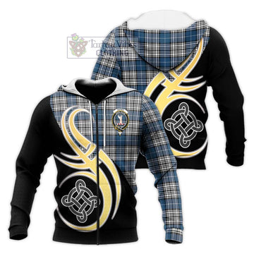 Napier Modern Tartan Knitted Hoodie with Family Crest and Celtic Symbol Style