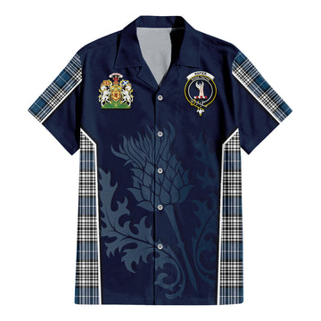 Napier Modern Tartan Short Sleeve Button Up Shirt with Family Crest and Scottish Thistle Vibes Sport Style