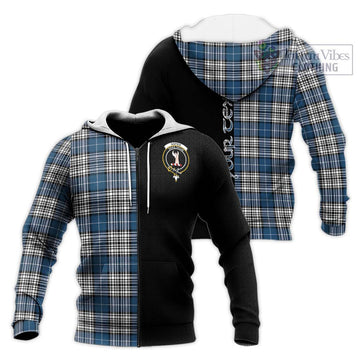 Napier Modern Tartan Knitted Hoodie with Family Crest and Half Of Me Style