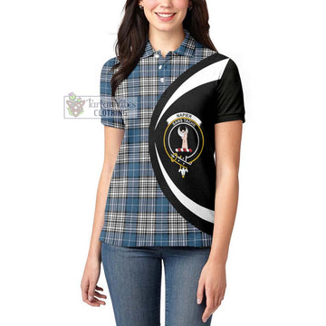 Napier Modern Tartan Women's Polo Shirt with Family Crest Circle Style