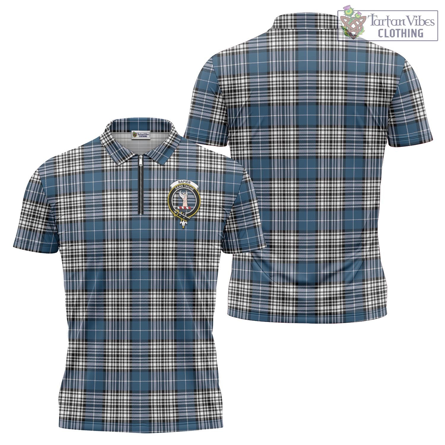 Tartan Vibes Clothing Napier Modern Tartan Zipper Polo Shirt with Family Crest