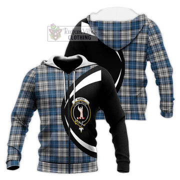 Napier Modern Tartan Knitted Hoodie with Family Crest Circle Style