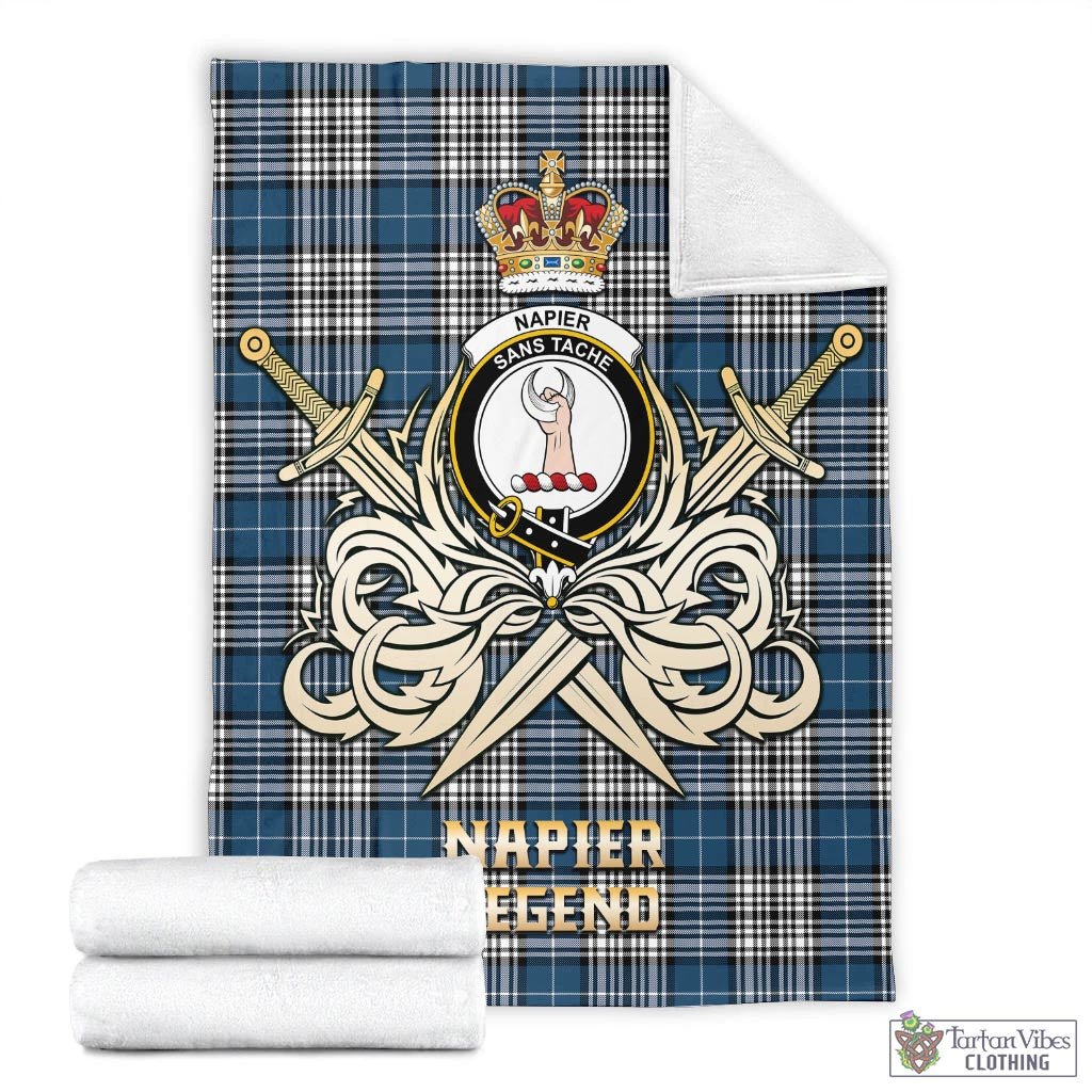 Tartan Vibes Clothing Napier Modern Tartan Blanket with Clan Crest and the Golden Sword of Courageous Legacy