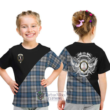 Napier Modern Tartan Kid T-Shirt with Family Crest and Military Logo Style