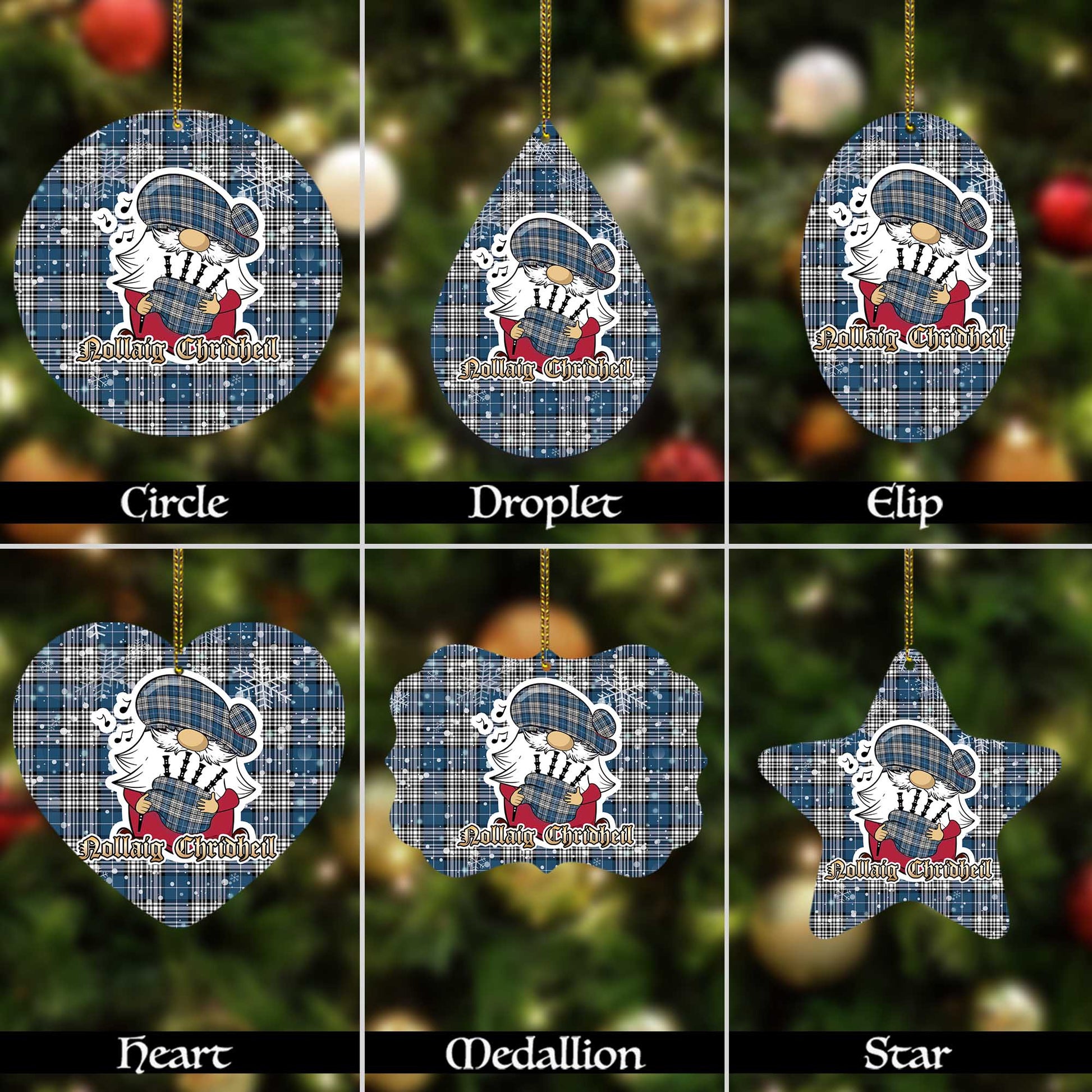 Napier Modern Tartan Christmas Ornaments with Scottish Gnome Playing Bagpipes Alumium - Tartanvibesclothing Shop