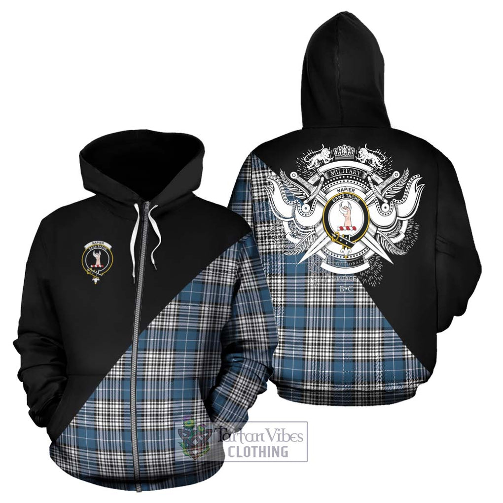 Napier Modern Tartan Hoodie with Family Crest and Military Logo Style - Tartanvibesclothing Shop