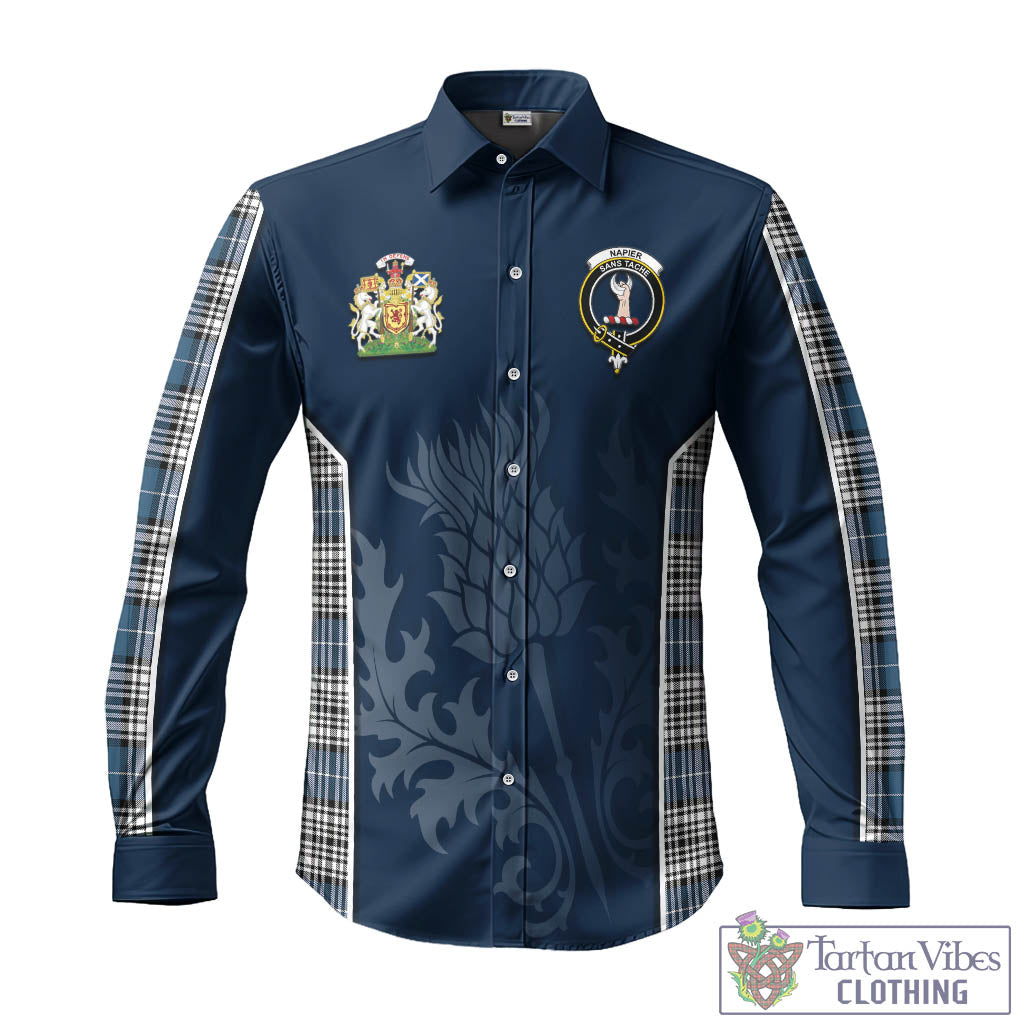 Tartan Vibes Clothing Napier Modern Tartan Long Sleeve Button Up Shirt with Family Crest and Scottish Thistle Vibes Sport Style