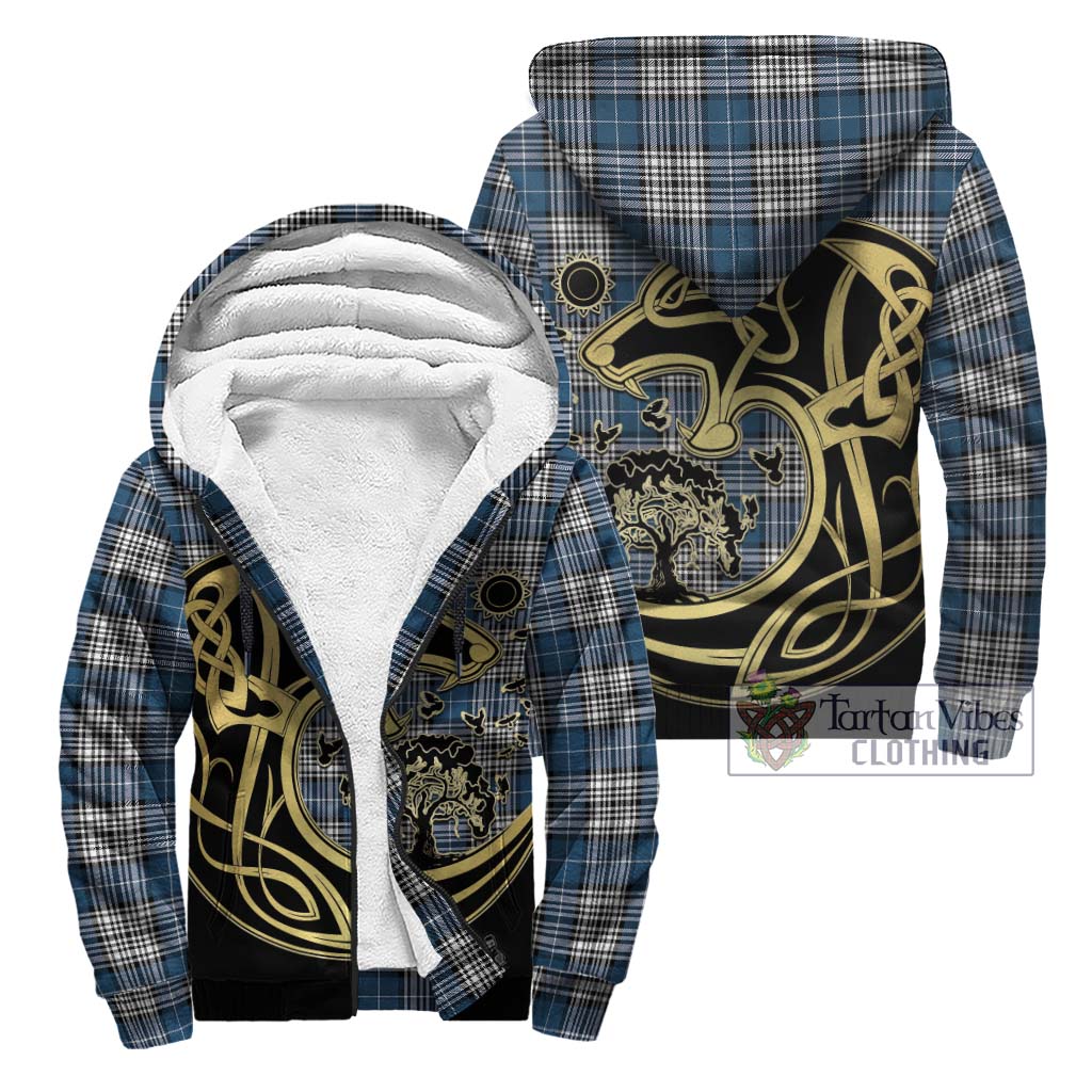 Tartan Vibes Clothing Napier Modern Tartan Sherpa Hoodie with Family Crest Celtic Wolf Style