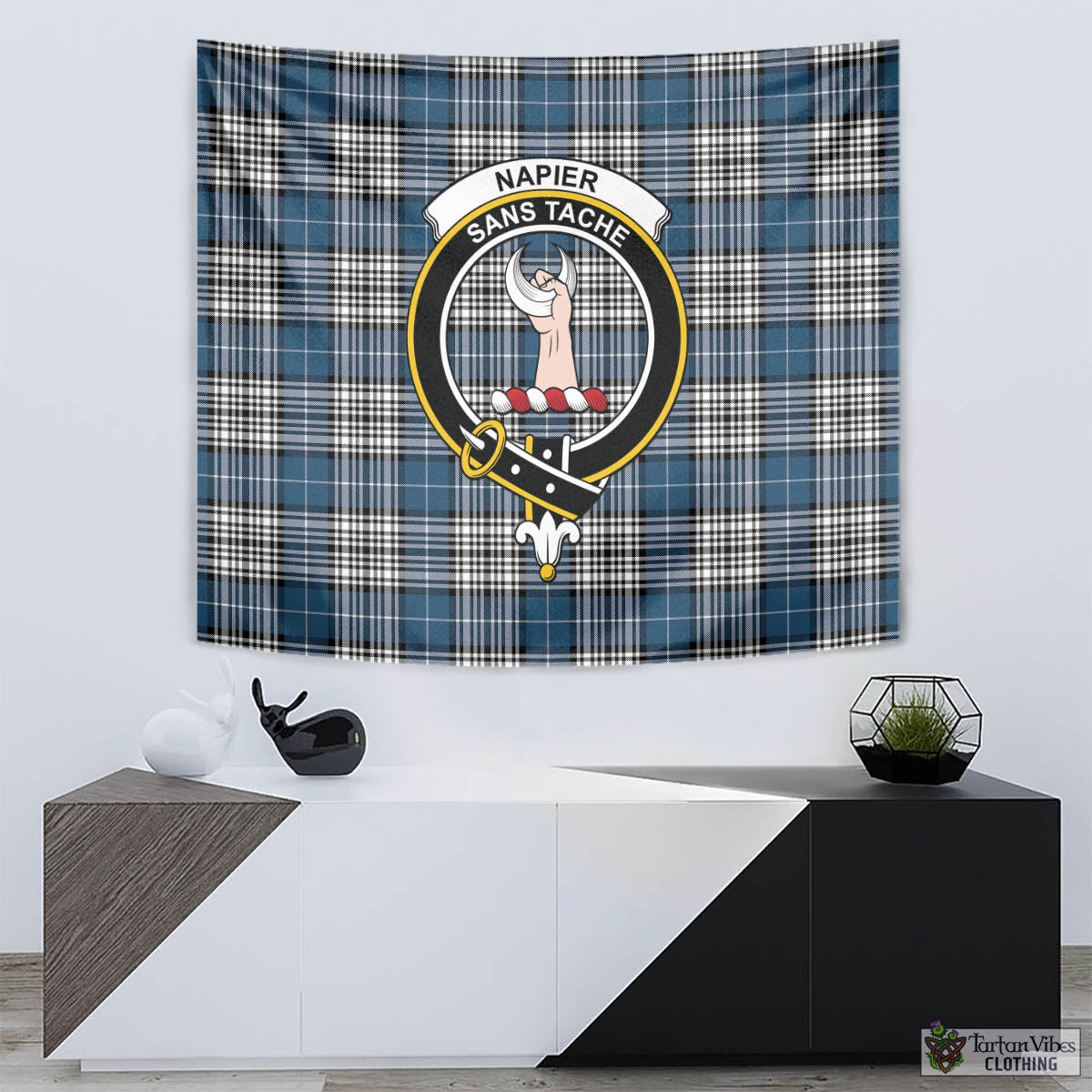 Tartan Vibes Clothing Napier Modern Tartan Tapestry Wall Hanging and Home Decor for Room with Family Crest