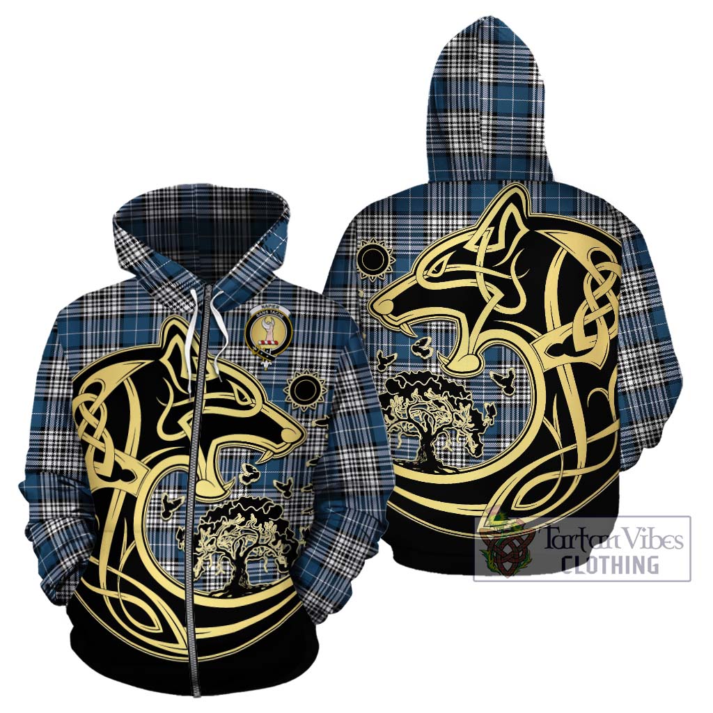 Tartan Vibes Clothing Napier Modern Tartan Hoodie with Family Crest Celtic Wolf Style