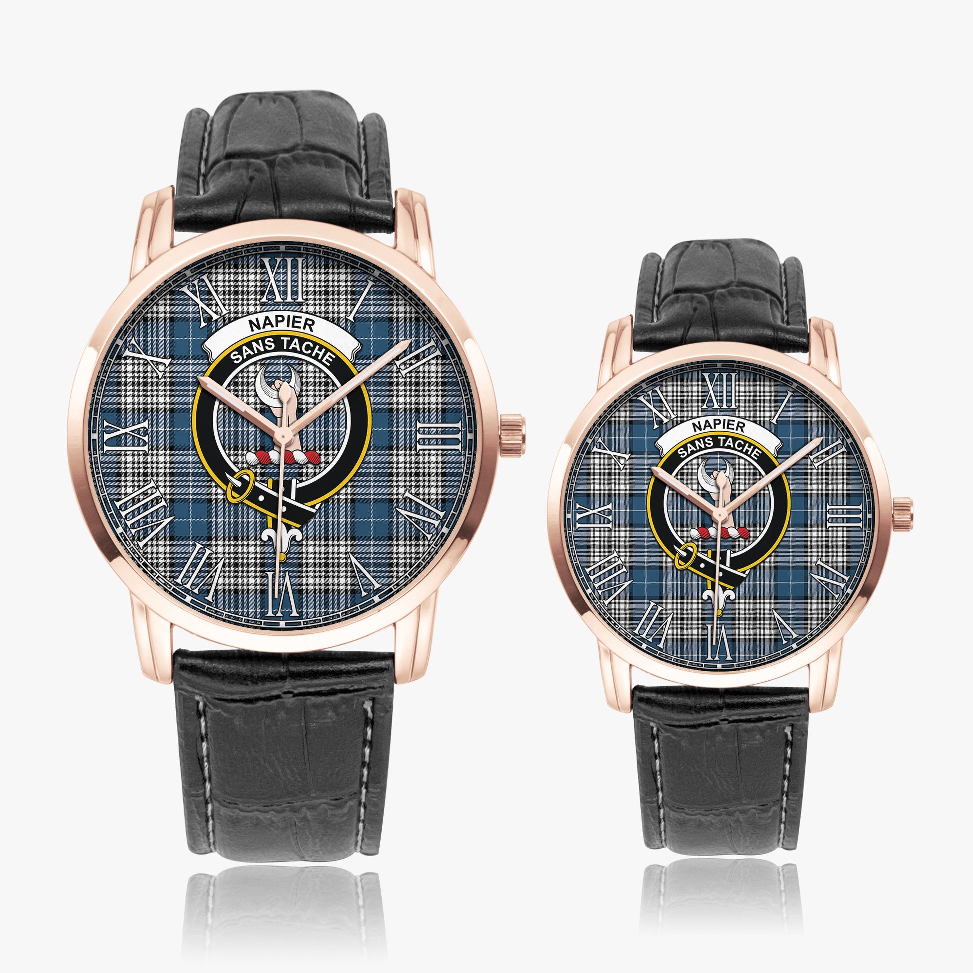 Napier Modern Tartan Family Crest Leather Strap Quartz Watch - Tartanvibesclothing