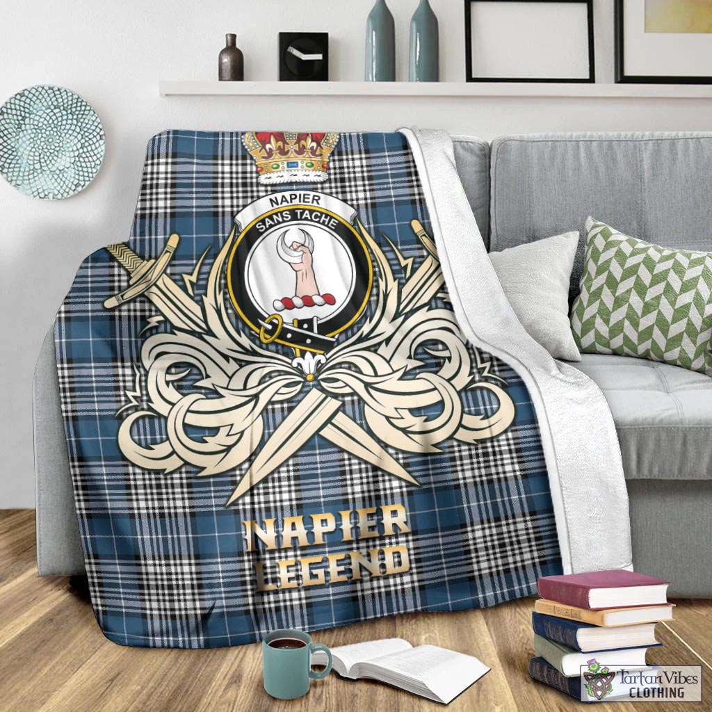 Tartan Vibes Clothing Napier Modern Tartan Blanket with Clan Crest and the Golden Sword of Courageous Legacy