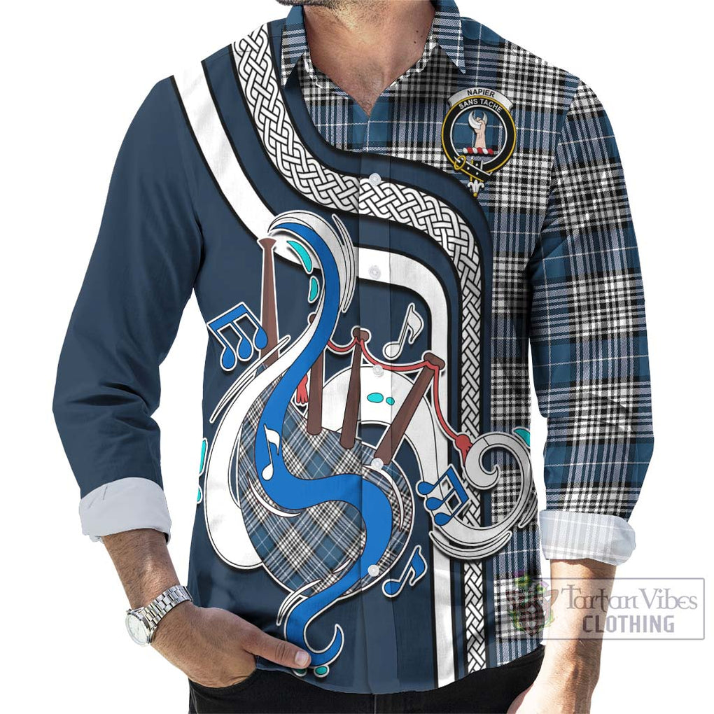 Napier Modern Tartan Long Sleeve Button Shirt with Epic Bagpipe Style - Tartanvibesclothing Shop