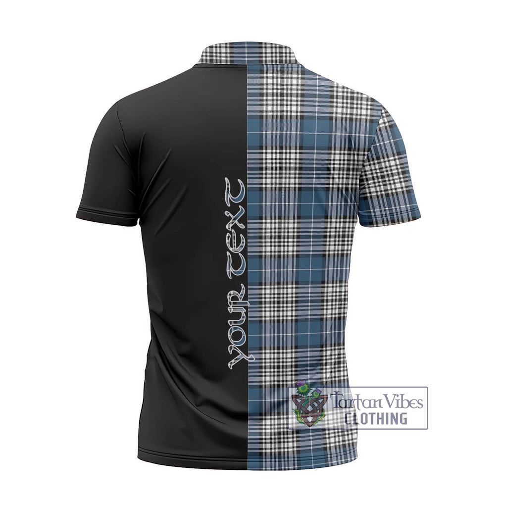 Napier Modern Tartan Zipper Polo Shirt with Family Crest and Half Of Me Style - Tartanvibesclothing Shop