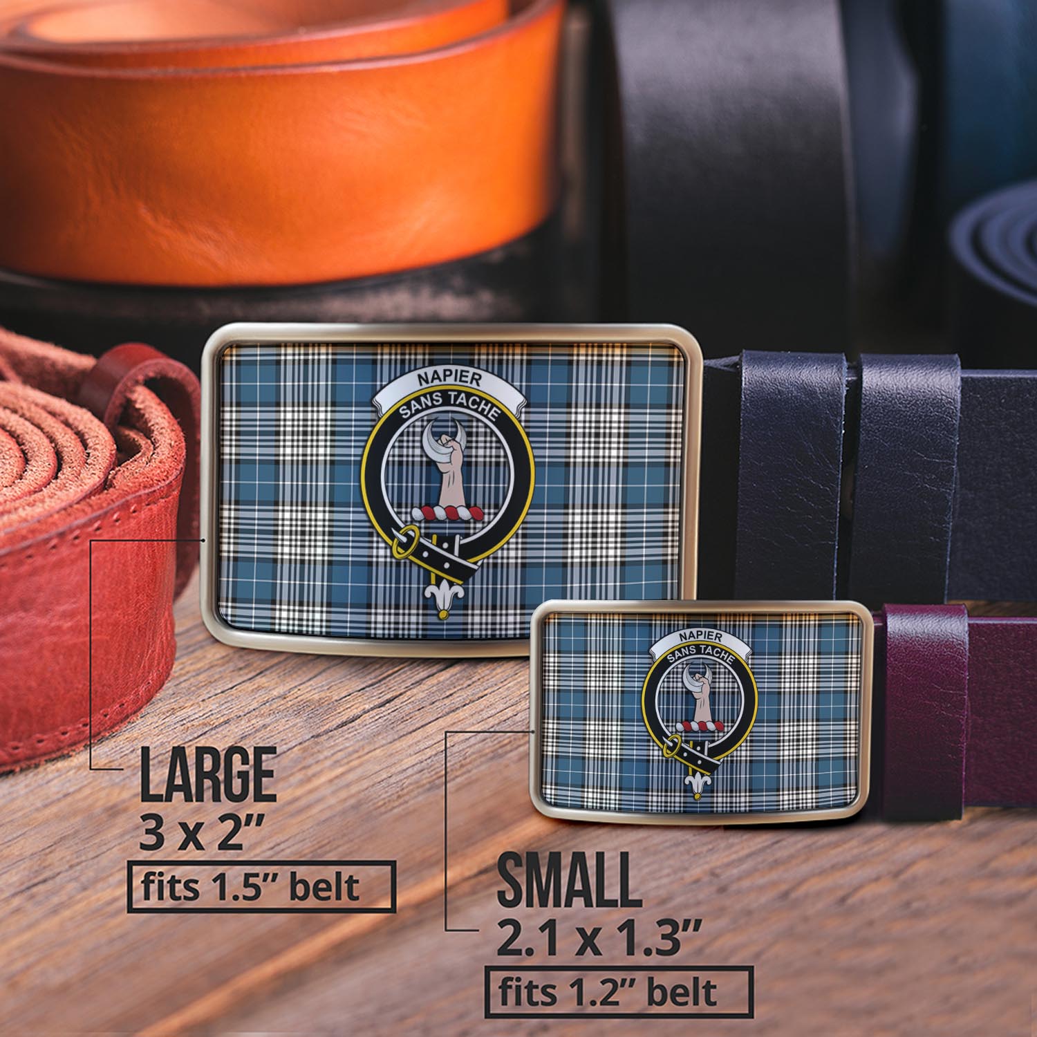 Napier Modern Tartan Belt Buckles with Family Crest - Tartanvibesclothing