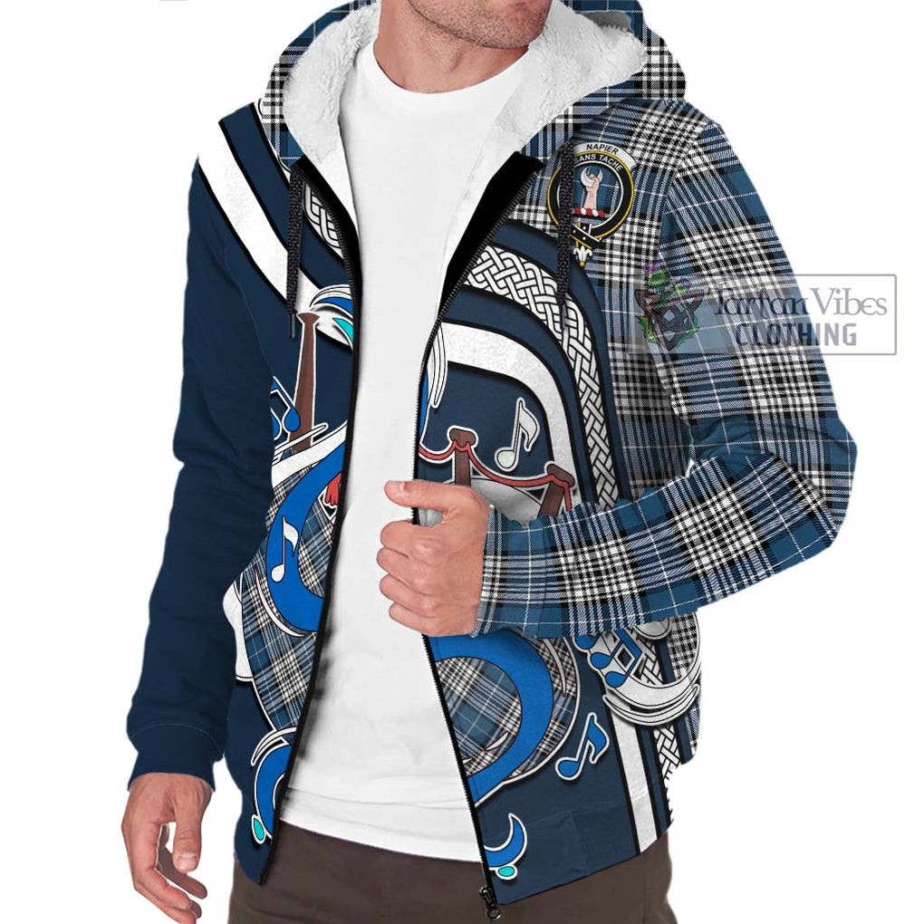 Napier Modern Tartan Sherpa Hoodie with Epic Bagpipe Style Unisex - Tartanvibesclothing Shop