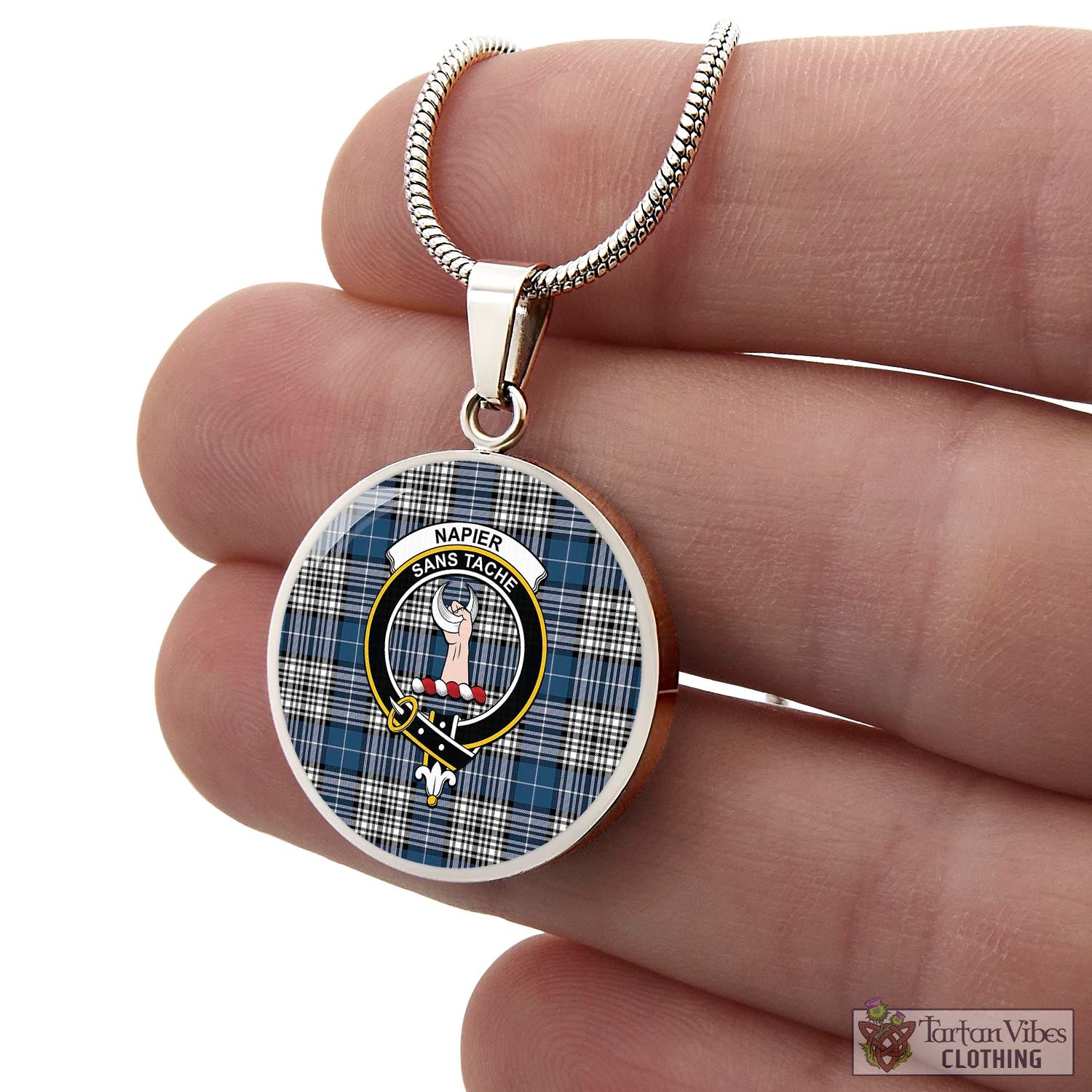 Tartan Vibes Clothing Napier Modern Tartan Circle Necklace with Family Crest