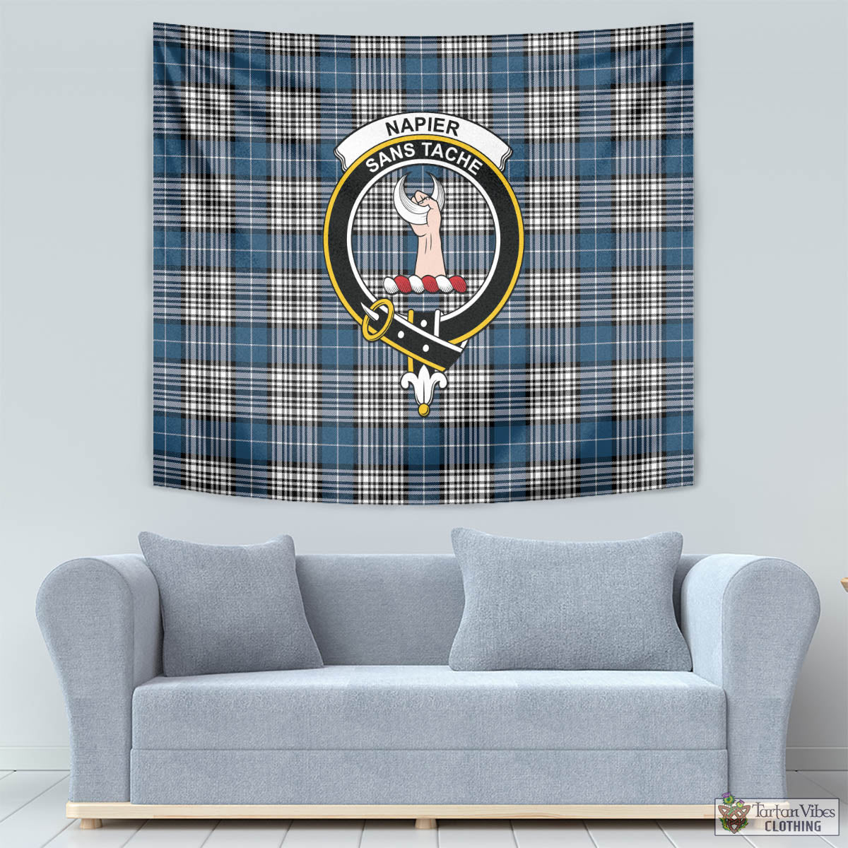 Tartan Vibes Clothing Napier Modern Tartan Tapestry Wall Hanging and Home Decor for Room with Family Crest
