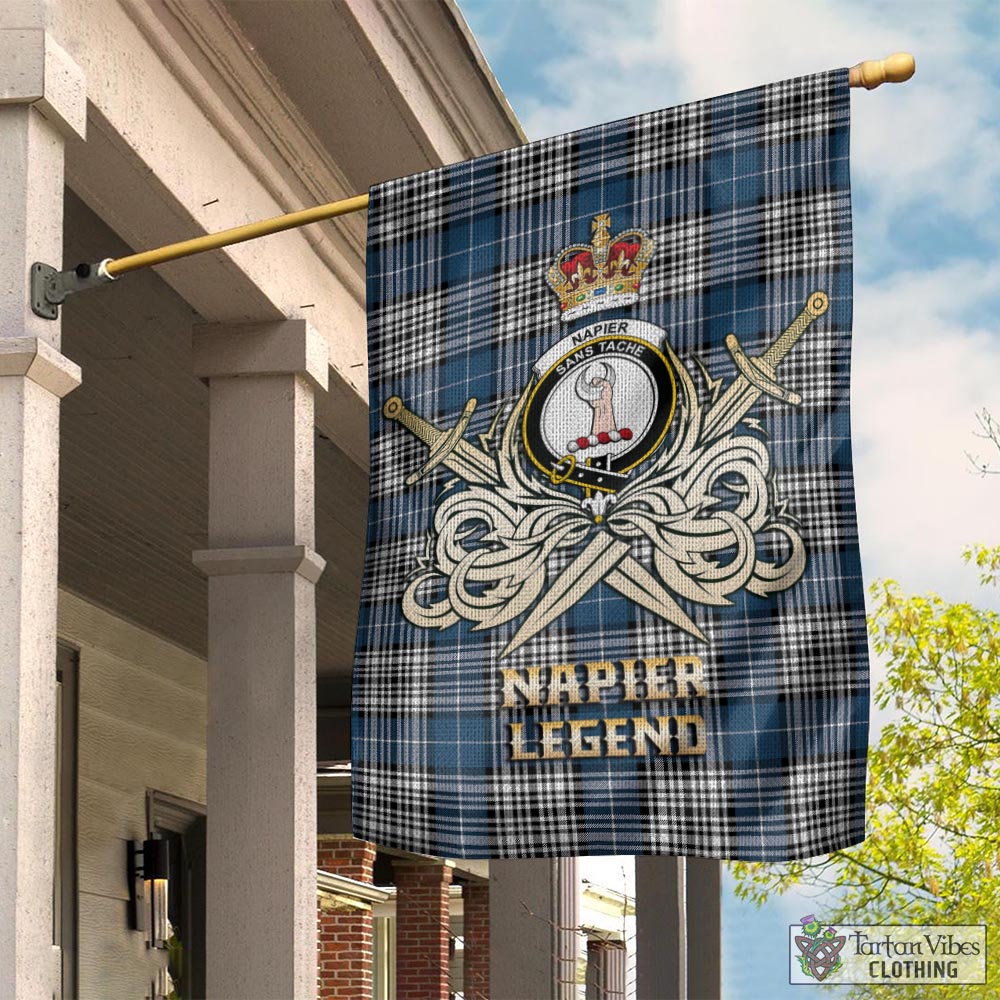 Tartan Vibes Clothing Napier Modern Tartan Flag with Clan Crest and the Golden Sword of Courageous Legacy