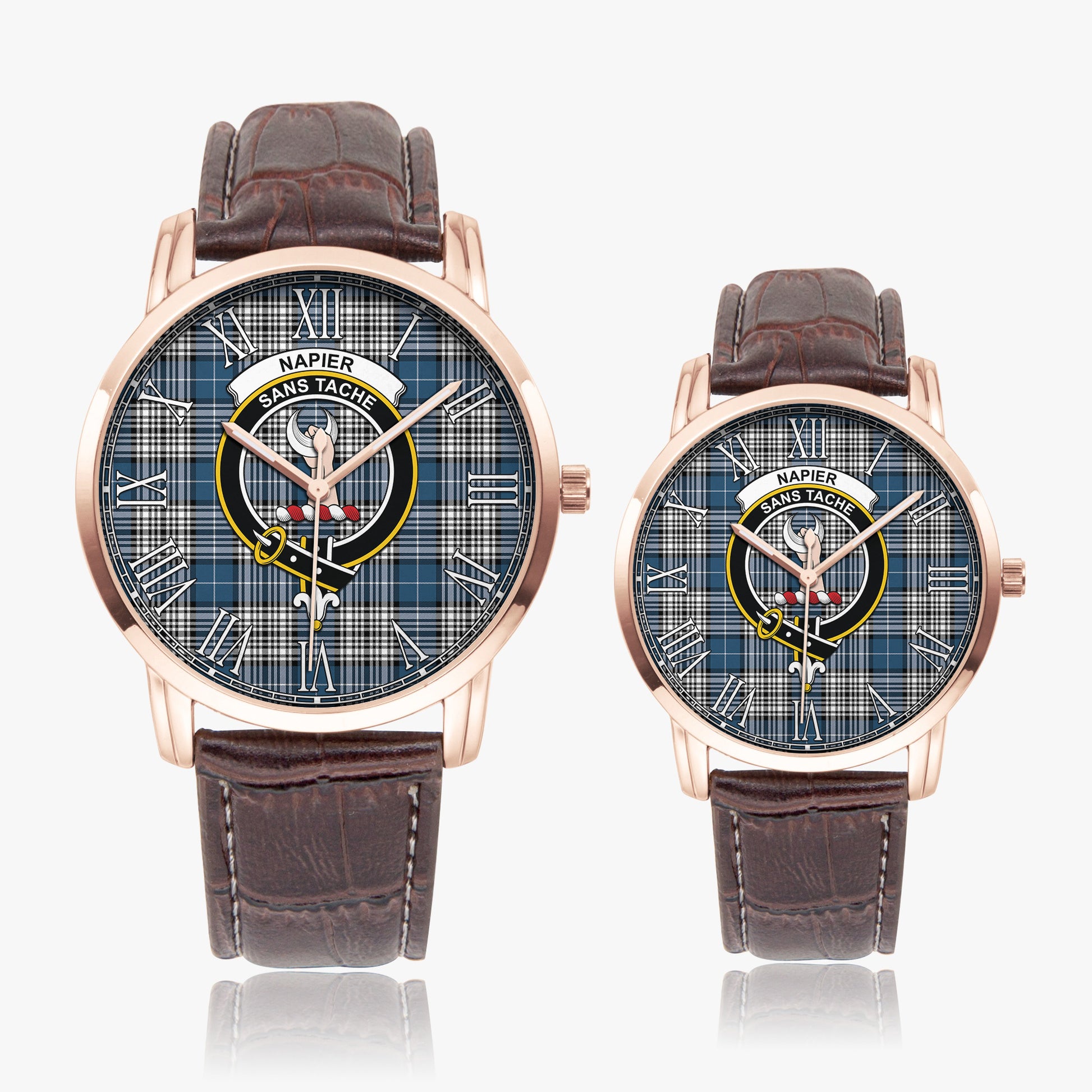 Napier Modern Tartan Family Crest Leather Strap Quartz Watch - Tartanvibesclothing