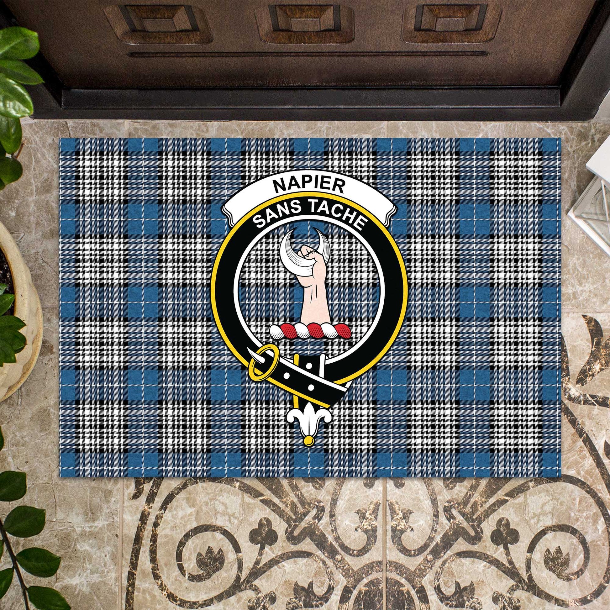 Napier Modern Tartan Door Mat with Family Crest - Tartanvibesclothing