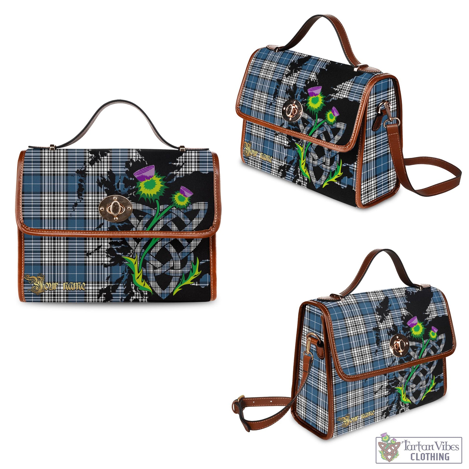 Tartan Vibes Clothing Napier Modern Tartan Waterproof Canvas Bag with Scotland Map and Thistle Celtic Accents