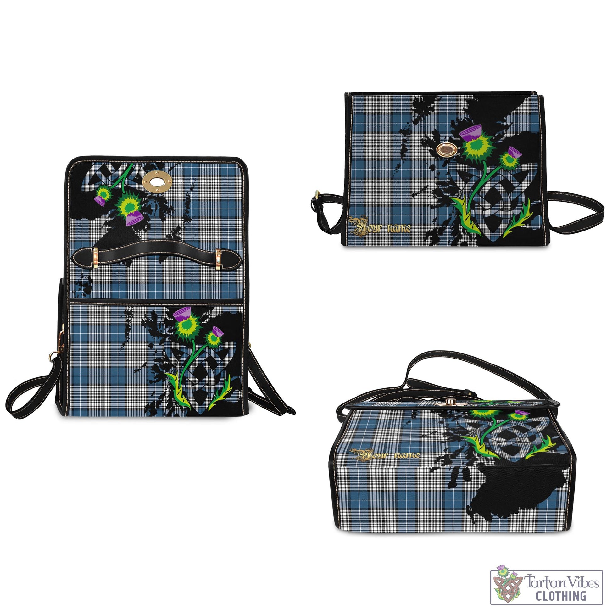 Tartan Vibes Clothing Napier Modern Tartan Waterproof Canvas Bag with Scotland Map and Thistle Celtic Accents