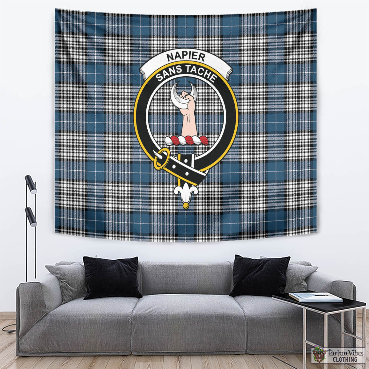 Tartan Vibes Clothing Napier Modern Tartan Tapestry Wall Hanging and Home Decor for Room with Family Crest