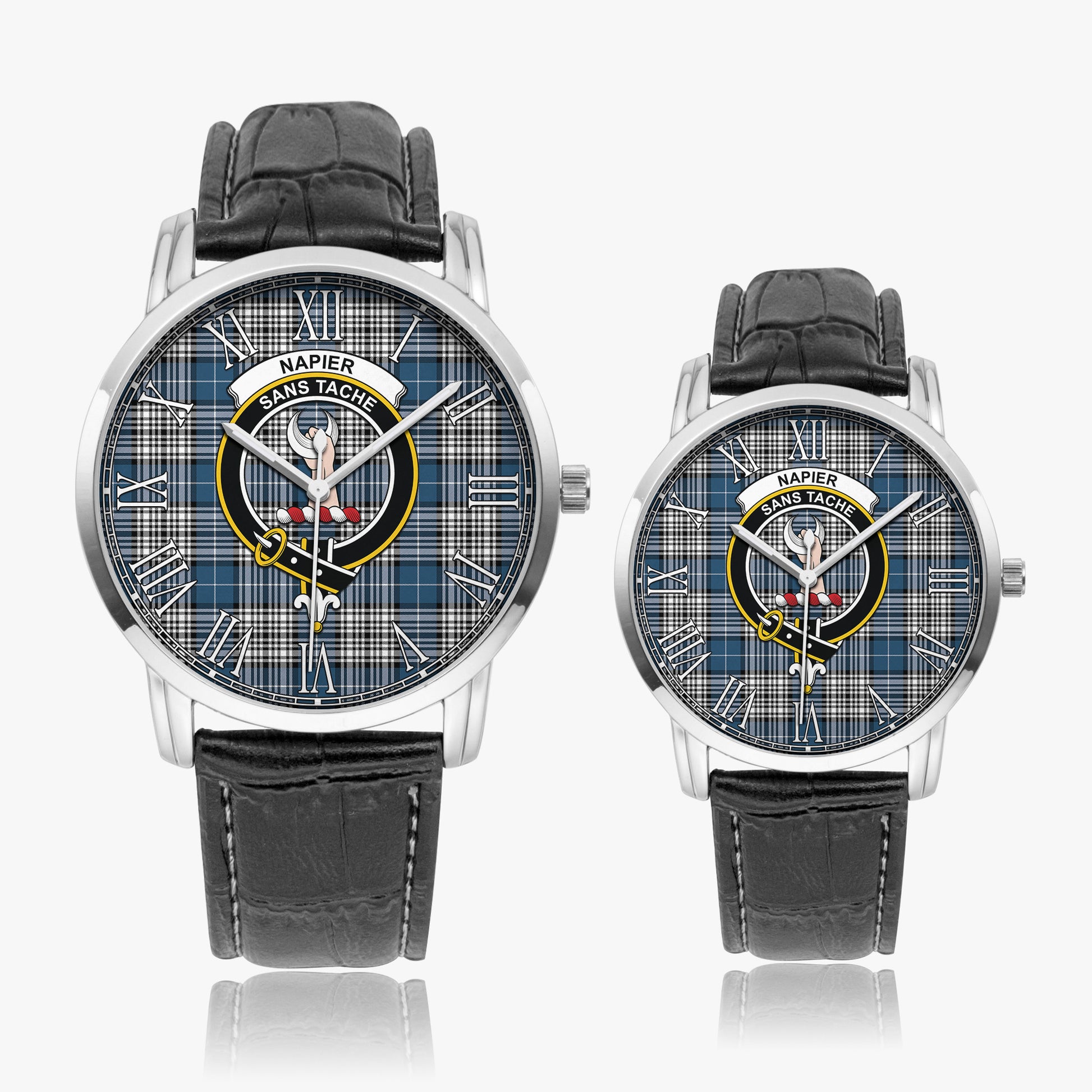 Napier Modern Tartan Family Crest Leather Strap Quartz Watch - Tartanvibesclothing