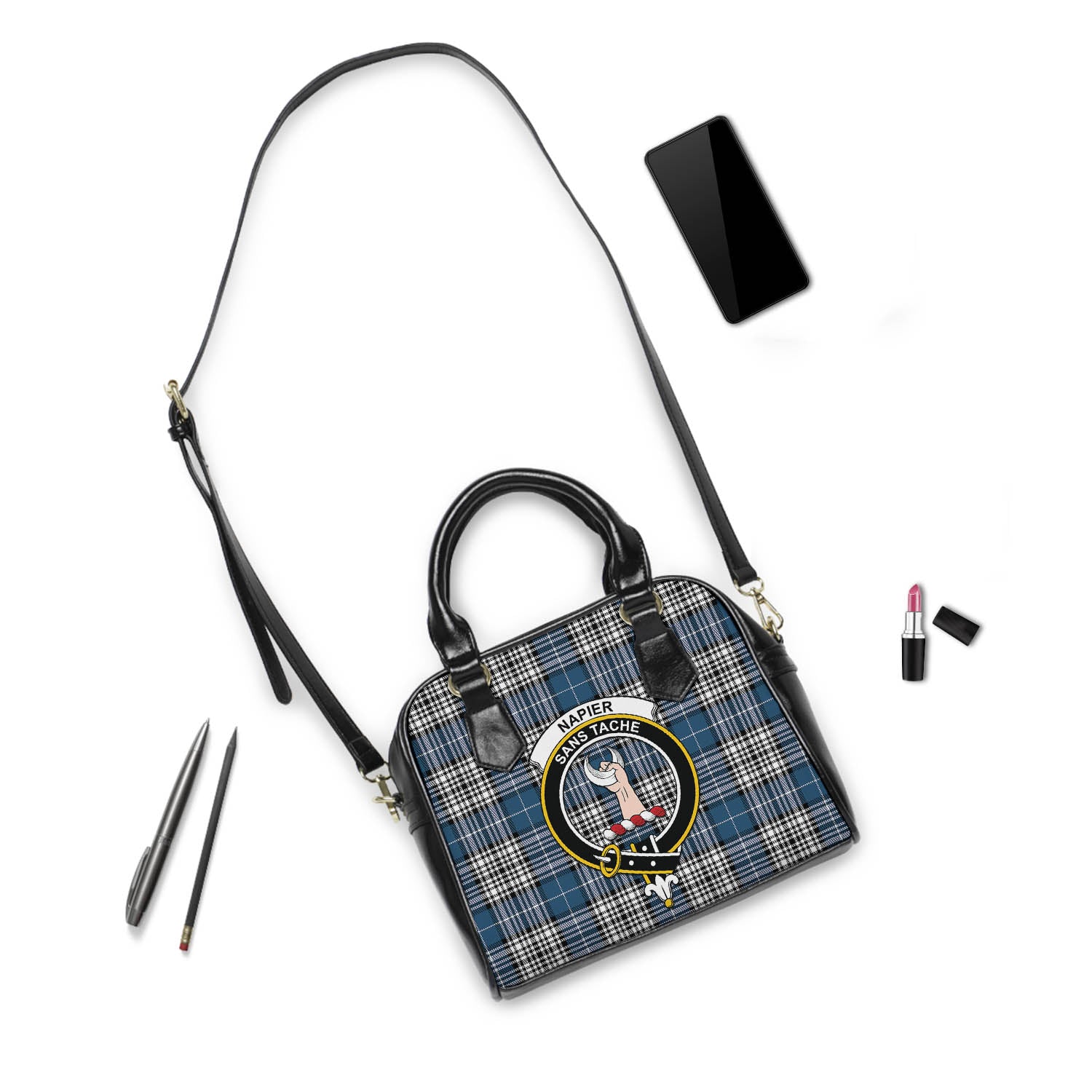 Napier Modern Tartan Shoulder Handbags with Family Crest - Tartanvibesclothing