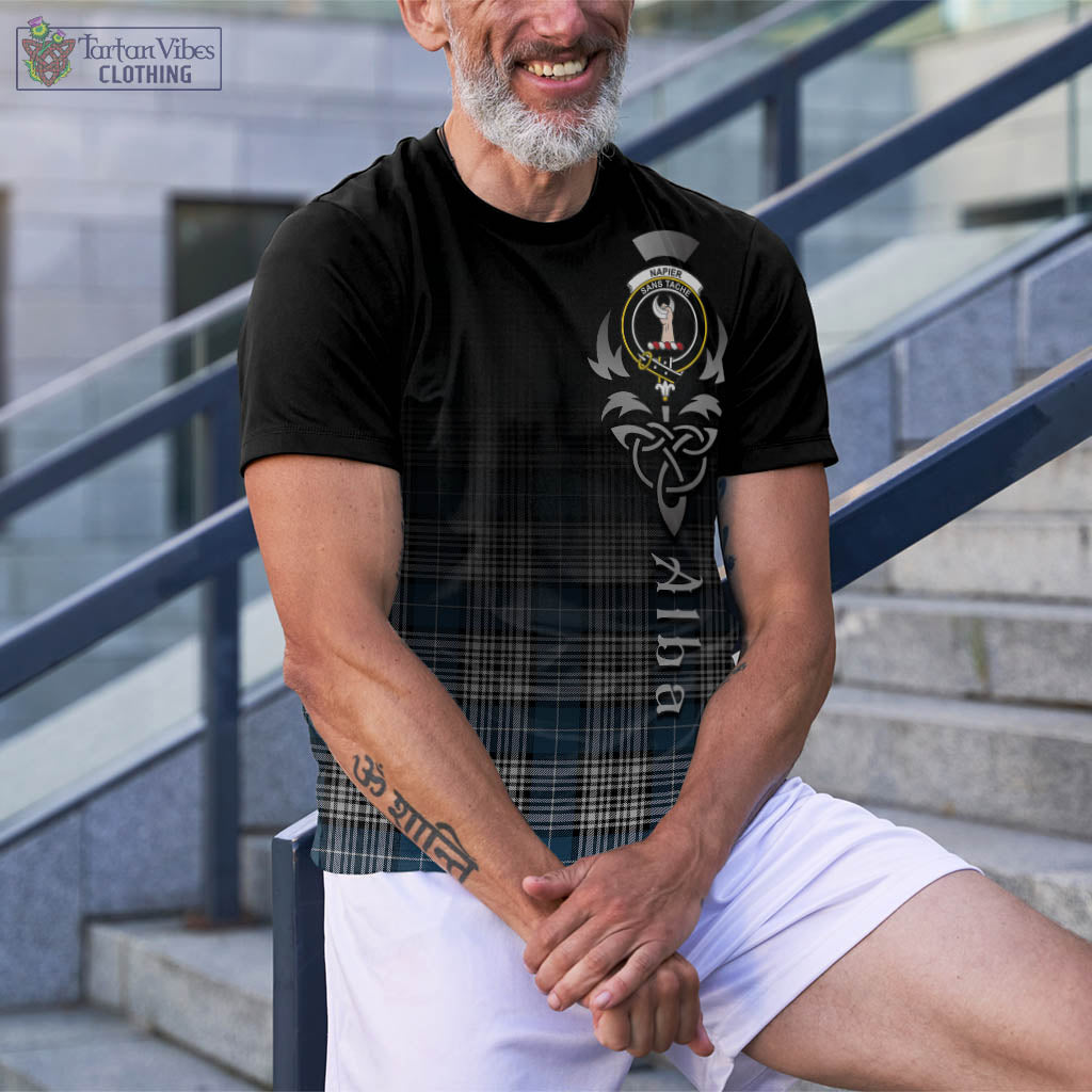 Tartan Vibes Clothing Napier Modern Tartan T-Shirt Featuring Alba Gu Brath Family Crest Celtic Inspired