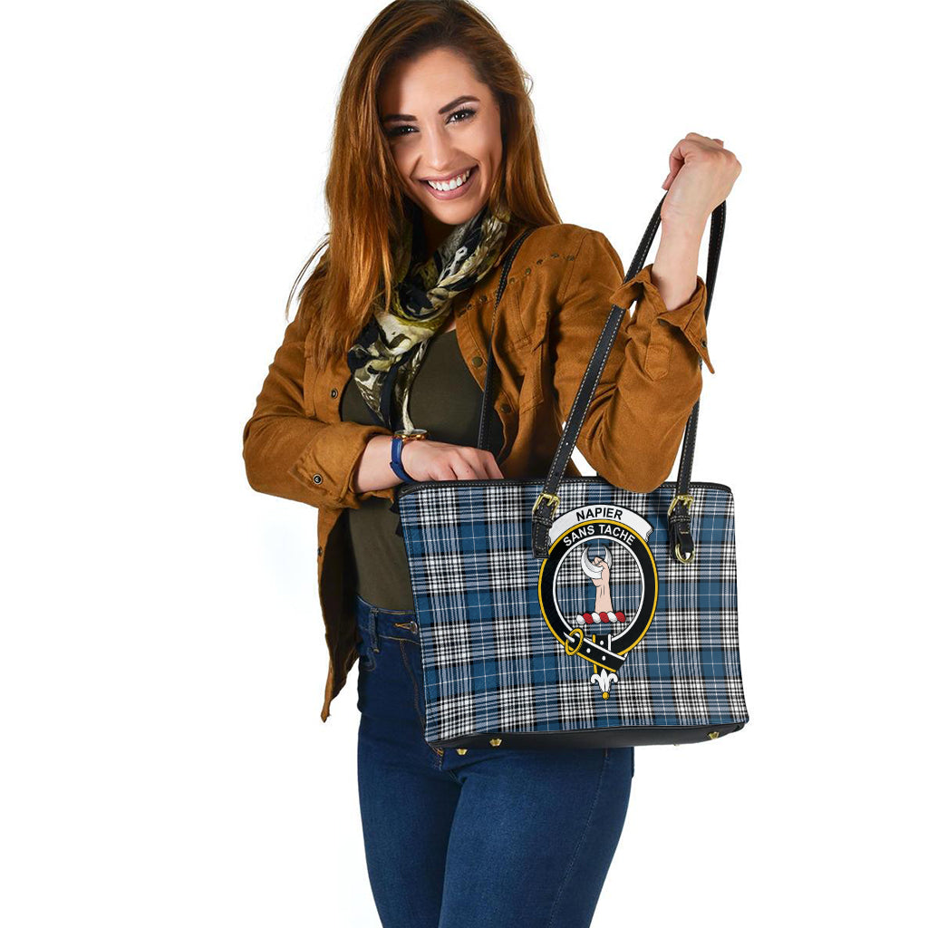 Napier Modern Tartan Leather Tote Bag with Family Crest - Tartan Vibes Clothing