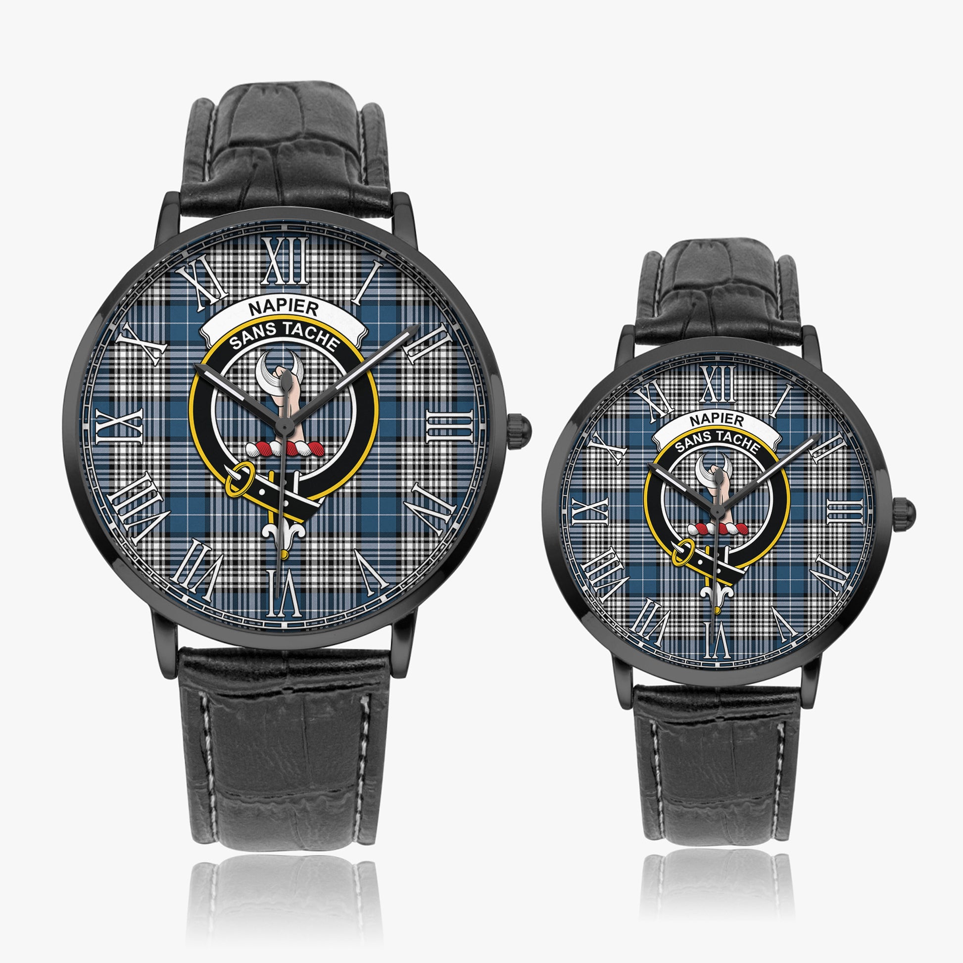 Napier Modern Tartan Family Crest Leather Strap Quartz Watch - Tartanvibesclothing