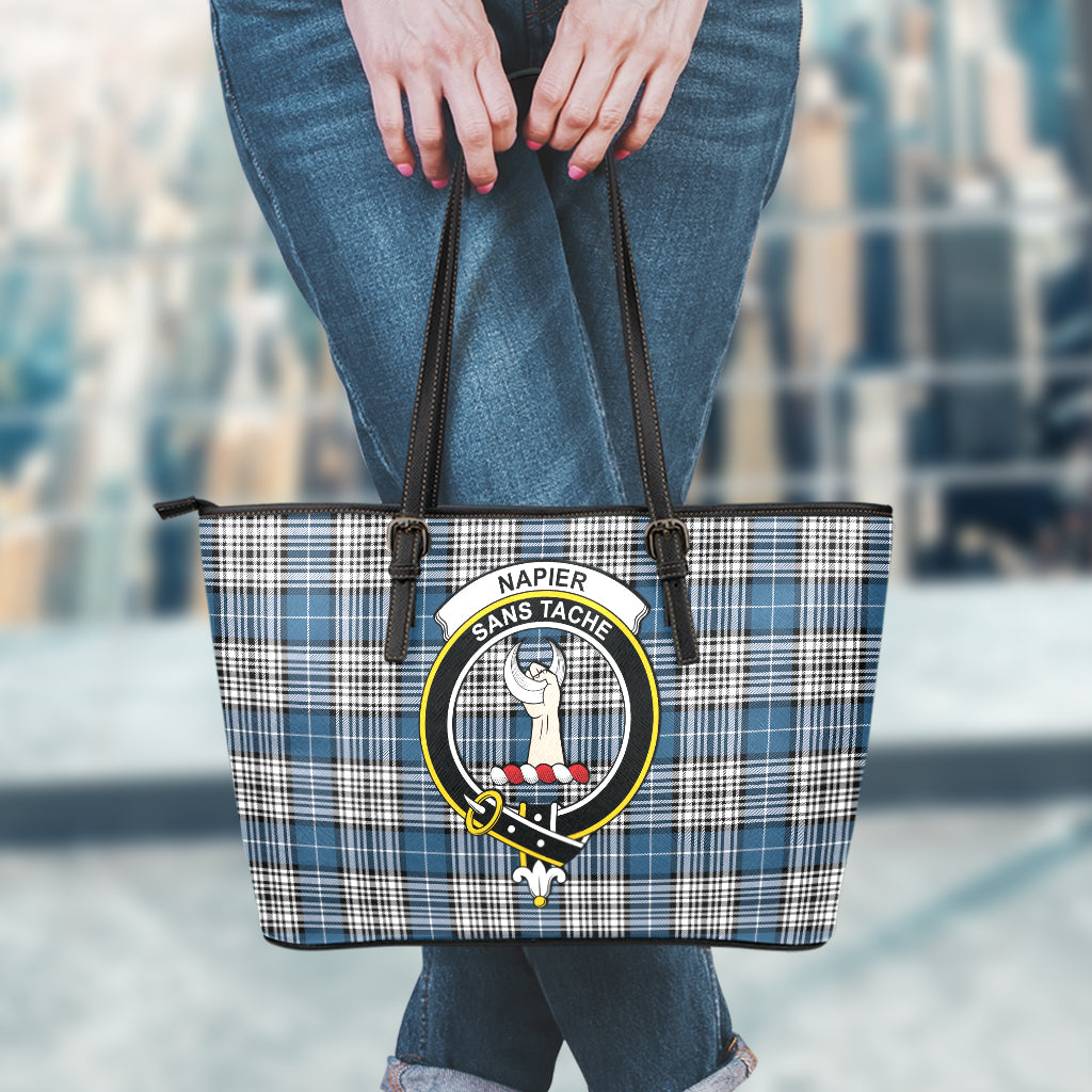 Napier Modern Tartan Leather Tote Bag with Family Crest - Tartan Vibes Clothing