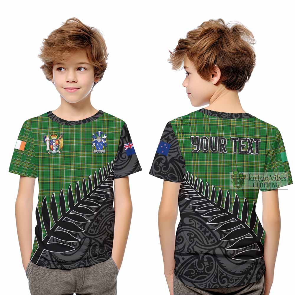 Tartan Vibes Clothing Nash Irish Clan Tartan Kid T-Shirt with Coat of Arms New Zealand Silver Fern Half Style