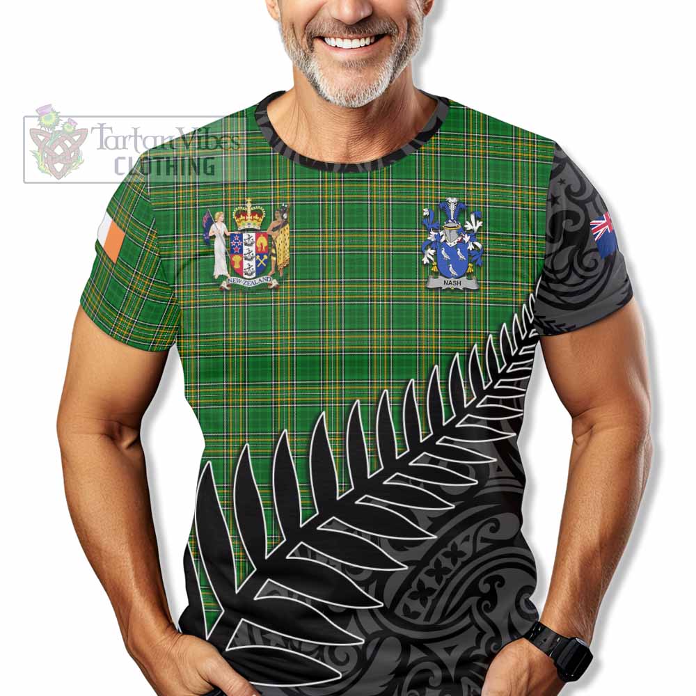 Tartan Vibes Clothing Nash Irish Clan Tartan T-Shirt with Coat of Arms New Zealand Silver Fern Half Style