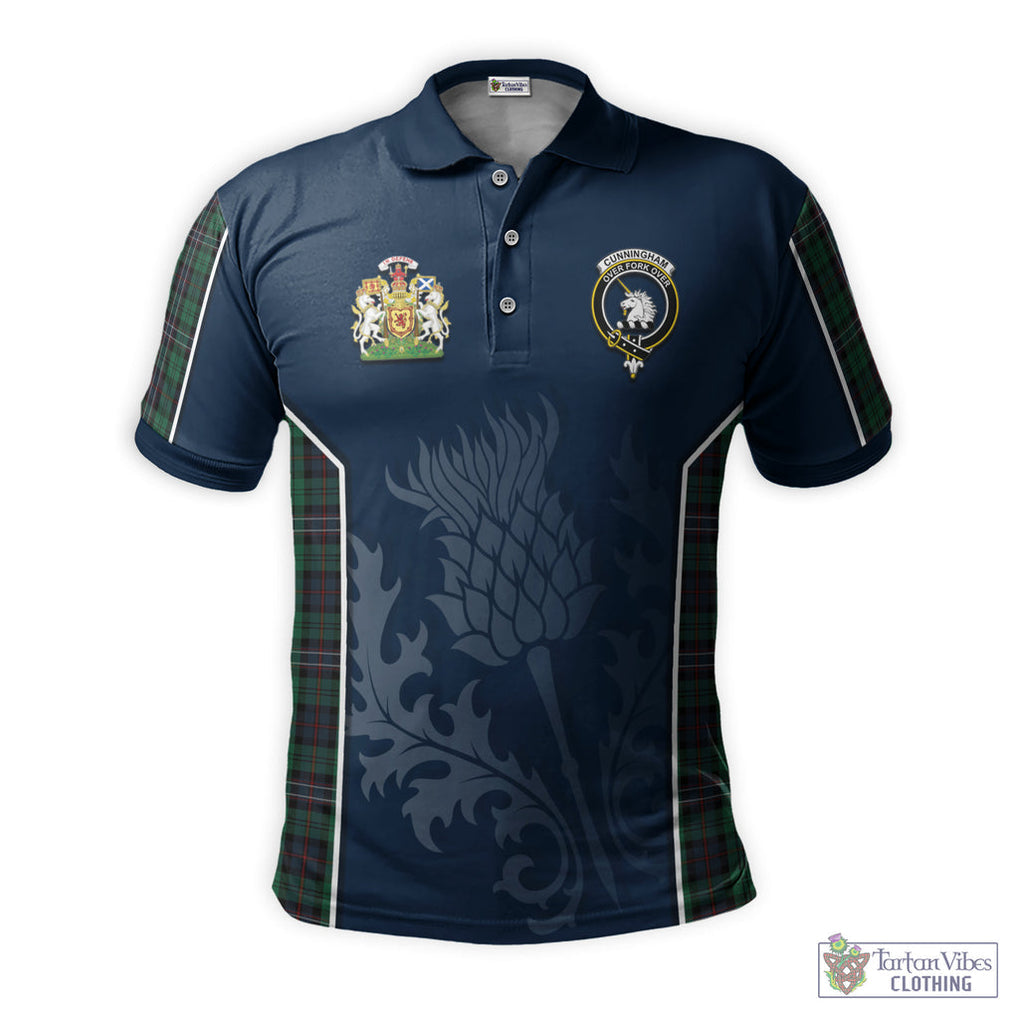 Cunningham Family Crest with Scotland National Tartan Men's Polo Shirt Scottish Thistle Vibes Sport Style - Tartan Vibes Clothing