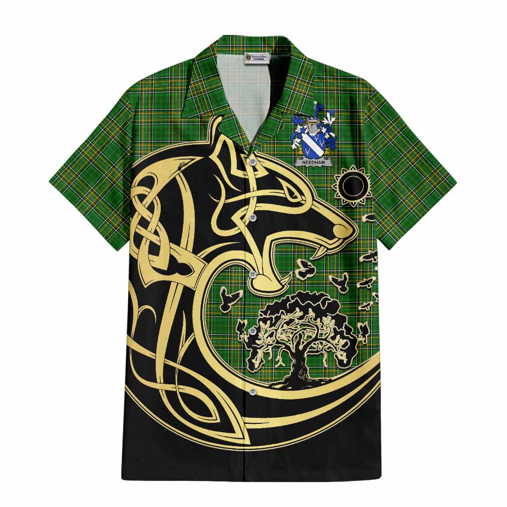 Needham Irish Tartan Hawaiian Shirt with Coat of Arms Celtic Wolf Style Kid - Tartan Vibes Clothing