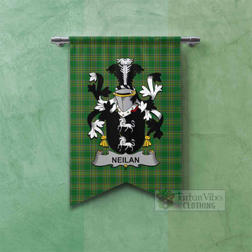 Neilan Irish Clan Tartan Gonfalon, Tartan Banner with Coat of Arms Fishtail - Tartan Vibes Clothing