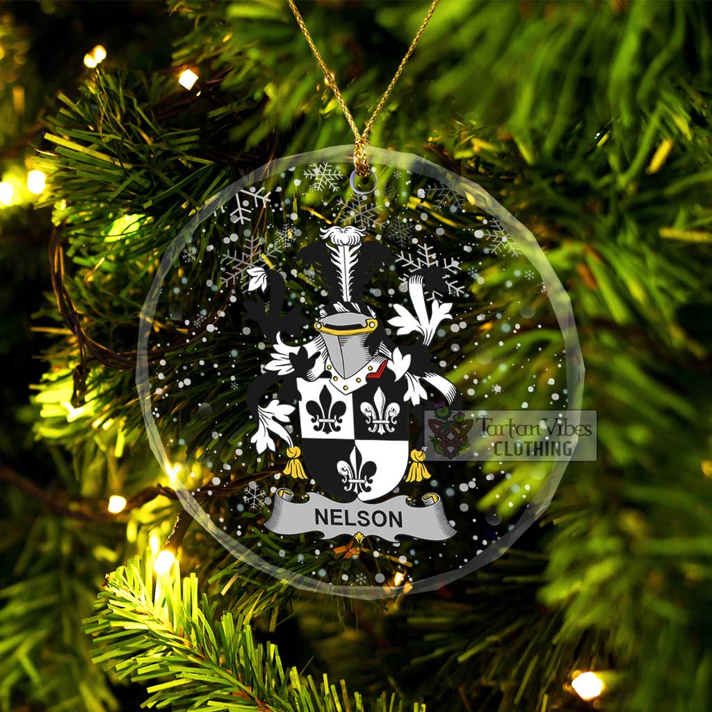 Nelson Irish Clan Christmas Glass Ornament with Coat of Arms Transparent Glass Circle - 2D-tartanvibesclothing